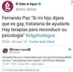 Tuit de las declaraciones de Fernando Paz 