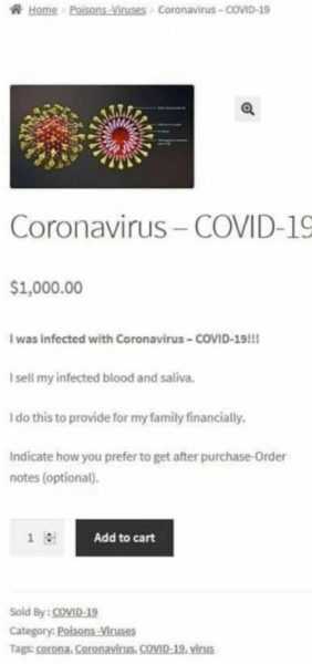 sangre infectada por coronavirus a la venta