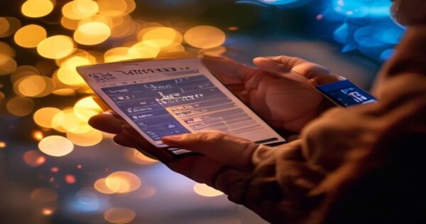 A person holding a lottery ticket and a smartphone, checking the Bonoloto results on a website, with a glowing screen showing numbers and a celebratory background.