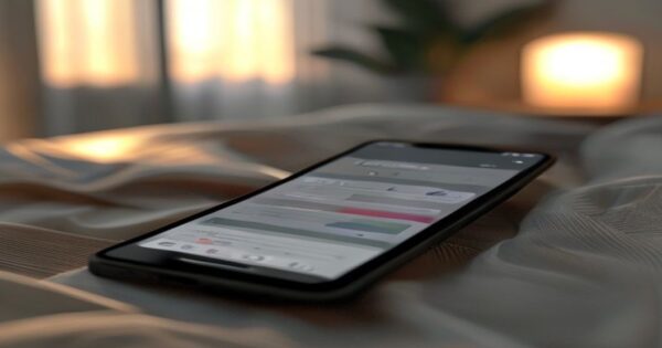 A photorealistic close-up of a smartphone screen showing a fertility tracking app with a chart and intimate health data input fields, the phone is on a bedside table, morning light, soft focus on back